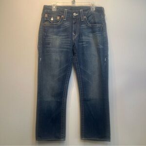True Religion Jeans World Tour Section Straight Blue Denim Mens Size 31 USA Made